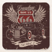 レトロ車デザイン スクエアペーパーコースター (正面)