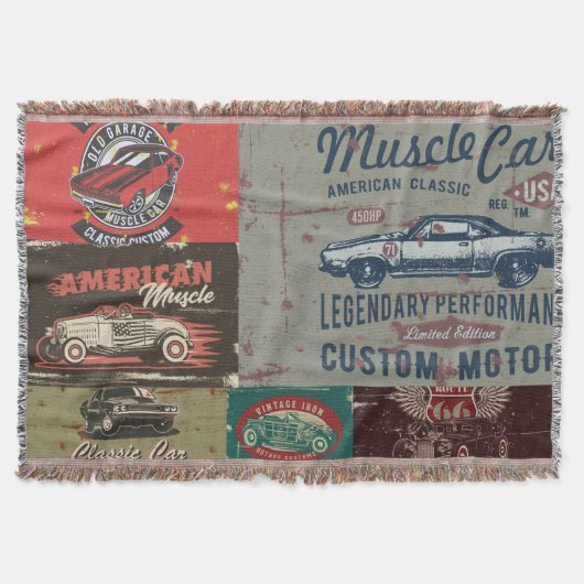 レトロ車デザイン スローブランケット (正面)