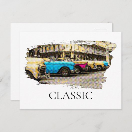 *~*レトロ車ヴィンテージアンティークカラフルクラシック ポストカード (正面/裏面)
