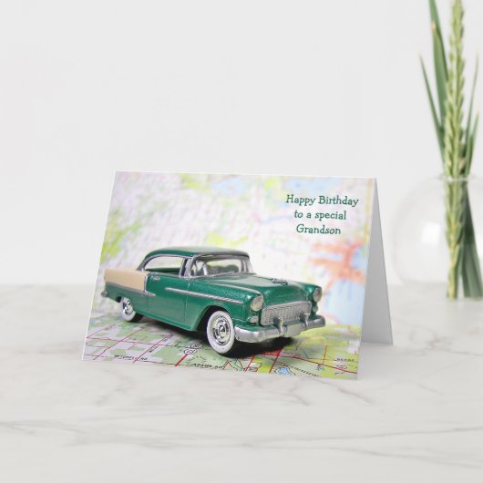 レトロ車孫の誕生日 カード (正面)