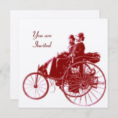 レトロ車2、自動修復、金ゴールド赤茶色 招待状 (正面/裏面)