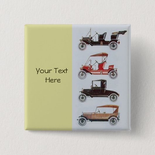 レトロ車2 – 自動修車の復、黄色 缶バッジ (正面)