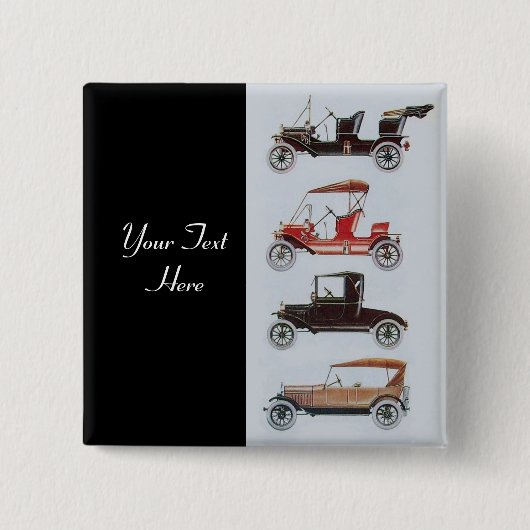 レトロ車2 – 自動修車の復、黒 缶バッジ (正面)