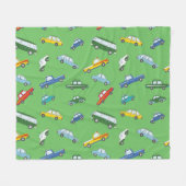レトロ車：かわいい手書きパターン フリースブランケット (正面(横))