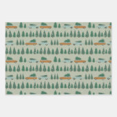 レトロ車、トラック、クリスマスツリーのラップ ラッピングペーパーシート (正面)