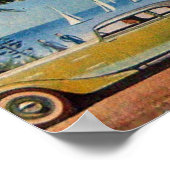 レトロ車、ブルーイエローオレンジ ポスター (角)