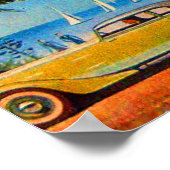 レトロ車、ブルーイエローオレンジ ポスター (角)