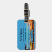 レトロ車、ブルーイエローオレンジ ラゲッジタグ (正面縦)