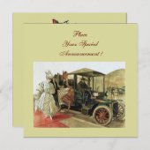 レトロ車、自動修復2、赤い黄色 案内状 (正面/裏面)