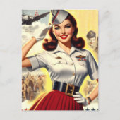 レトロ軍隊のピンアップ ポストカード (正面)