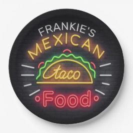 レトロ追加ネームフェイクネオンメキシコ料理タコディナール ペーパープレート