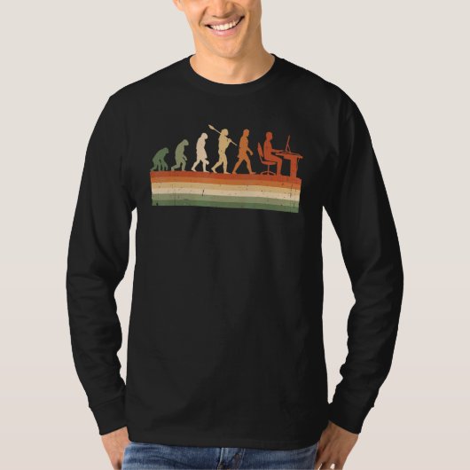 レトロ進化系男子 コンピュータープログラマー ギーク Tシャツ (正面)