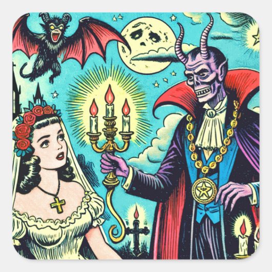 レトロ邪悪なホラー漫画 スクエアシール (正面)