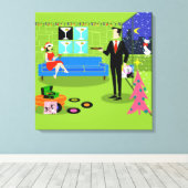 レトロ都市クリスマスカップルのストレッチされたキャンバス キャンバスプリント (インサイチュ (ウッドフロア))