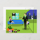 レトロ都市漫画カップル葉書 ポストカード (正面/裏面)