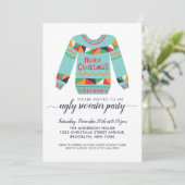 レトロ醜いセーターメリークリスマスホリデーパーティー 招待状 (スタンド正面)