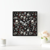 レトロ重金属パターン スクエア壁時計 (ホーム)