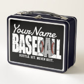 レトロ野球の名前を追加Pinstriedチームプレーヤー メタルランチボックス (正面)