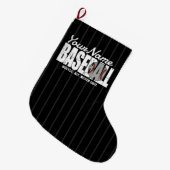 レトロ野球の名前を追加Pinstriedチームプレーヤー ラージクリスマスストッキング (正面 (吊り時))