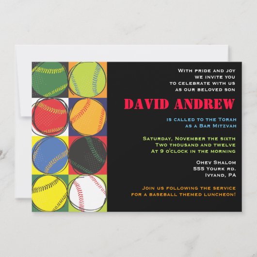 レトロ野球をテーマにしたバーバルミツワー招待状 招待状 (正面)