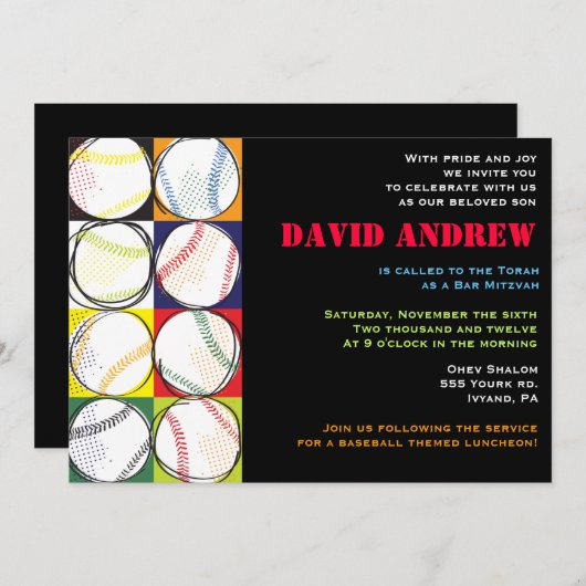 レトロ野球をテーマにしたバーバルミツワー招待状 招待状 (正面/裏面)