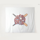 レトロ野球ソフトボールファンデザイン タペストリー (正面(横))