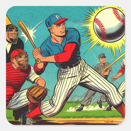レトロ野球漫画 スクエアシール (正面)