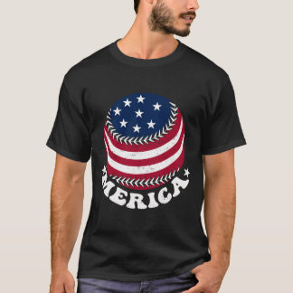 レトロ野球米国国旗7月ヴィンテージアメリカ4日 Tシャツ