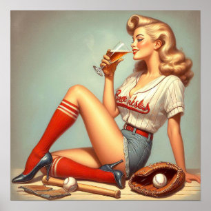 レトロ野球絵画女子 ポスター