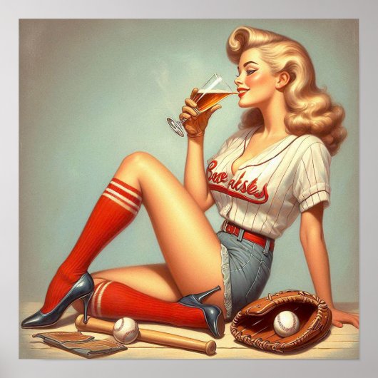 レトロ野球絵画女子 ポスター (正面)