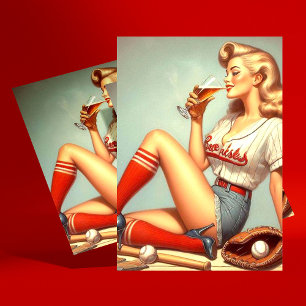 レトロ野球絵画女子 ポストカード