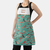 レトロ野生きのこキュートお洒落植物学ティール(緑がかった色) エプロン (インサイチュ)