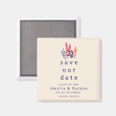 レトロ野生の花Non Photo Save the Date 結婚's マグネット (正面/裏面)