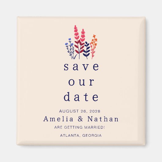 レトロ野生の花Non Photo Save the Date 結婚's マグネット (正面)