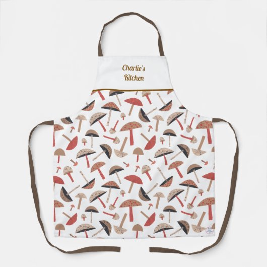 レトロ野生キノコかわいいお洒落植物学 エプロン (正面)