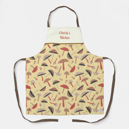 レトロ野生キノコかわいいお洒落植物学 エプロン (正面)