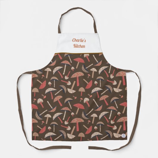 レトロ野生キノコかわいいお洒落植物学 エプロン (正面)