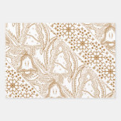 レトロ金ゴールドとホワイトヴィンテージクリスマスツリー ラッピングペーパーシート (正面3)