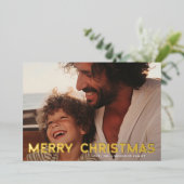 レトロ金ゴールドはっきりしたメリークリスマス写真 箔シーズンカード (立ち正面)