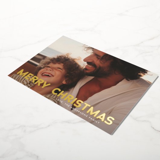 レトロ金ゴールドはっきりしたメリークリスマス写真 箔シーズンカード (回転した状態)