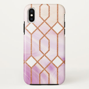 レトロ金ゴールドアイアン幾何学的ピンクマーブル iPhone X ケース