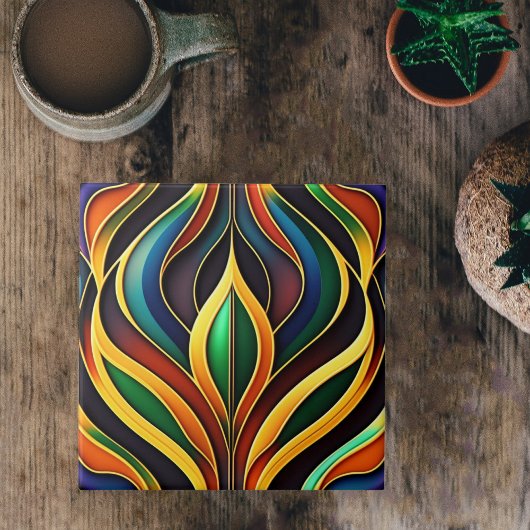 レトロ金ゴールドカラフルアールデコイラストレーション タイル