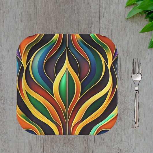 レトロ金ゴールドカラフルアールデコイラストレーション ペーパープレート