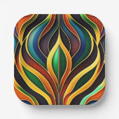 レトロ金ゴールドカラフルアールデコイラストレーション ペーパープレート (正面)