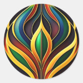 レトロ金ゴールドカラフルアールデコイラストレーション ラウンドシール (正面)