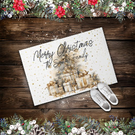 レトロ金ゴールドクリスマスツリーファミリー名 ドアマット