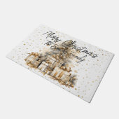 レトロ金ゴールドクリスマスツリーファミリー名 ドアマット (アングル)