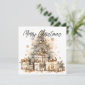 レトロ金ゴールドクリスマスツリーホリデーカード (スタンド正面)