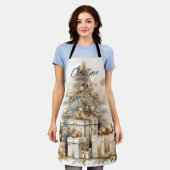 レトロ金ゴールドクリスマスツリー名 エプロン (着用した状態)