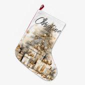 レトロ金ゴールドクリスマスツリー名 ラージクリスマスストッキング (正面 (吊り時))
